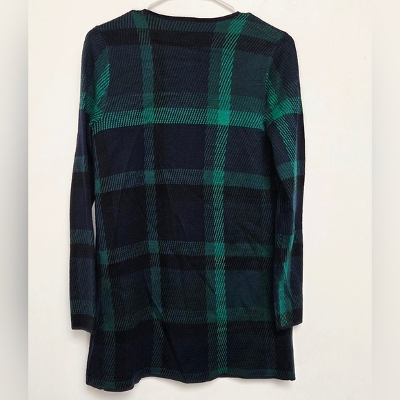 Talbots Women's Checkered 100% Merino Wool Sz XS Cardigan Dark Green and Navy - Picture 2 of 11